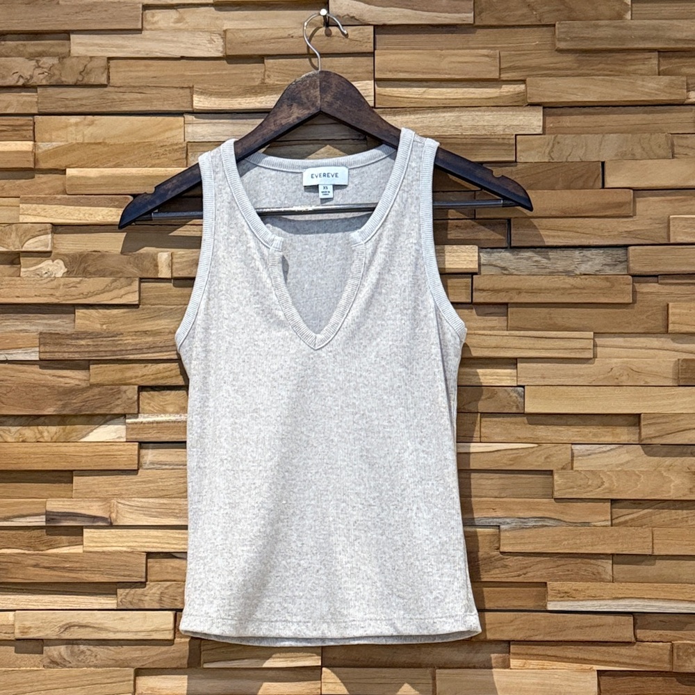 Evereve | Brooklyn Tencel Tank | Oatmeal | Tank Top | Split V-Neck | XS